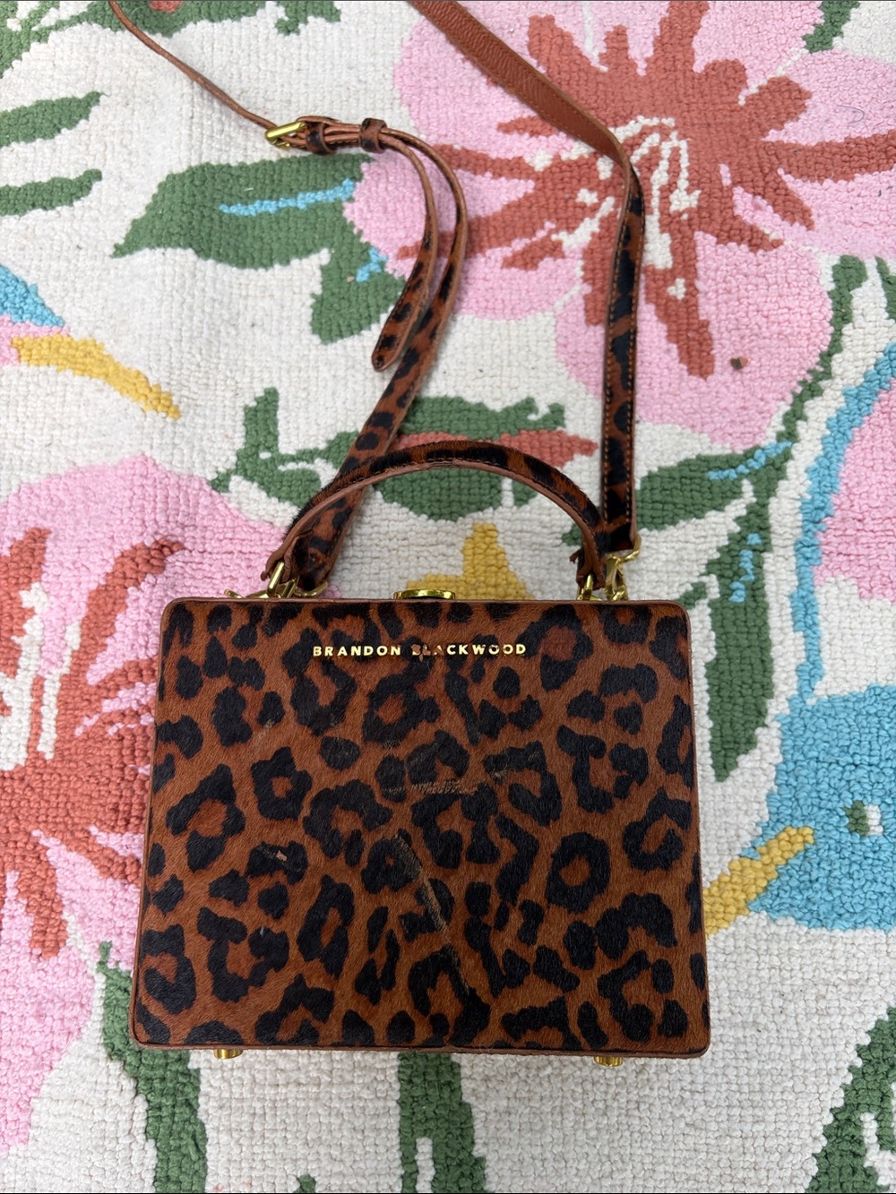 Brandon Blackwood Leopard Print Mini Top-Handle Crossbody in Brown and Black